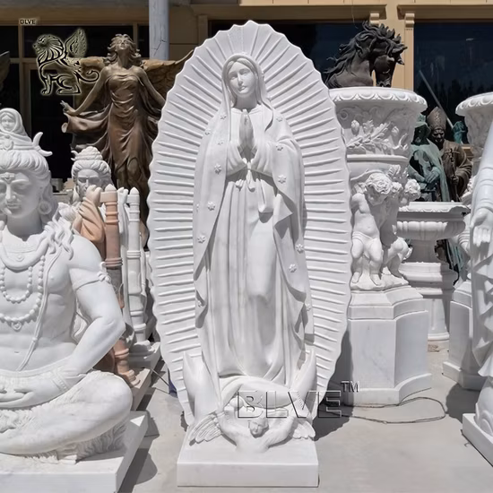 Vida personalizada tamanho religioso Maria Pedra Virgen De Guadalupe Escultura Estátua de Mármore da Virgem Maria